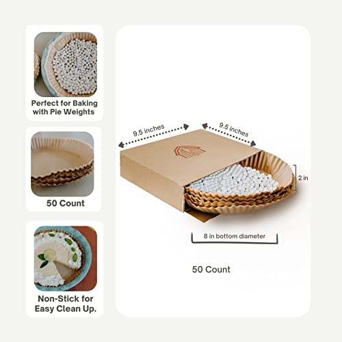 Bakebarn Parchment Paper For Pie Weights And Pans, Plastic Free Packaging, Pre Formed Fit 8,9,10 Inch Dish, Natural Unbleached Food Grade Non-Stick Liners, High Heat Safe, Designed In Usa, 50 Sheets #TOP1