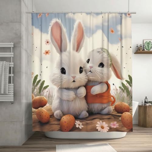 Rideau de douche imperméable pour éviter les fuites d'eau avec motif lapin - 2