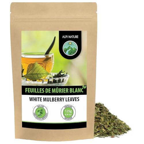 Alpi Nature Tisane Feuille de Murier Blanc 125g, Feuilles de Mûrier Séchées et Coupées, Thé en Vrac