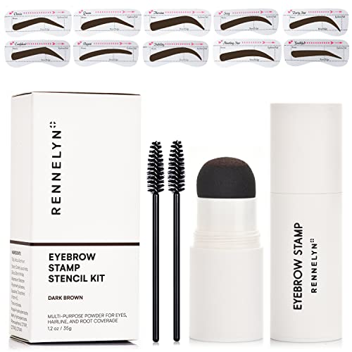 Rennelyn Eyebrow Stamp Stencil Kit and Eyebrow Shaping Kit for Perfect Eyebrow Long Lasting Formula Multi-Purpose for Eyebrows Hairline Shadow Powder (Dark Brown)