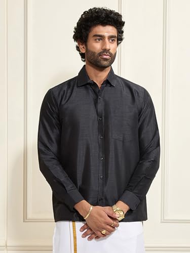 Image of VASTRAMAY Men's Ethnic Silk Blend Shirt Full Sleeves - South Indian Shirt in Rose Gold, for Casual, Formal | Festive Ethnic Outfit For Rakhi