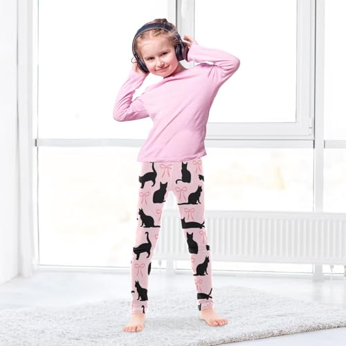Cats and Bow Girls Leggings,Workout Leggings for Girls Toddler Athletic Legging Size for 3-10T4