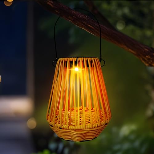 Lámparas solares para exteriores, guirnalda de luces para exteriores, farolillo con bombilla LED, lámparas solares de punto a mano, decoración de balcón, decoración de jardín, ratán claro, lámparas
