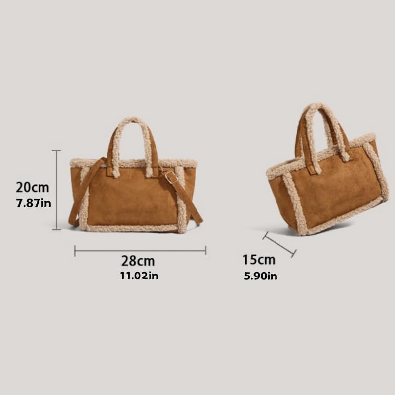 Women Suede Tote, Faux Shearling Trim and Detachable Strap, Fluffy Fuzzy Autumn Winter fashion Crossbody bag - Image 7