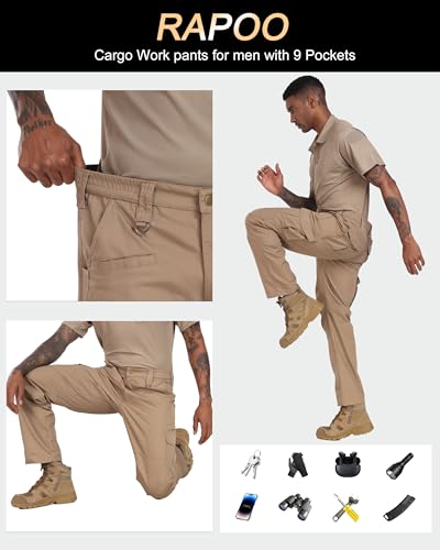 Rapoo Ripstop Water Resistant Cargo Tactical Pants for Men EDC Hiking Work Military Army Pants with 9 Pockets