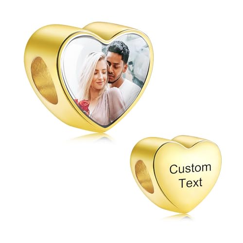 MeMeDIY Personalizado Foto Charm Adaptar Mujer Pulsera Collar Plata de Ley 925 Corazón/Cuadrado Charm Sostiene 1/4 Imagen Plata/Oro/Oro Rosa Charm Amor Cuenta Regalos para Mujer Cumpleaños - B2