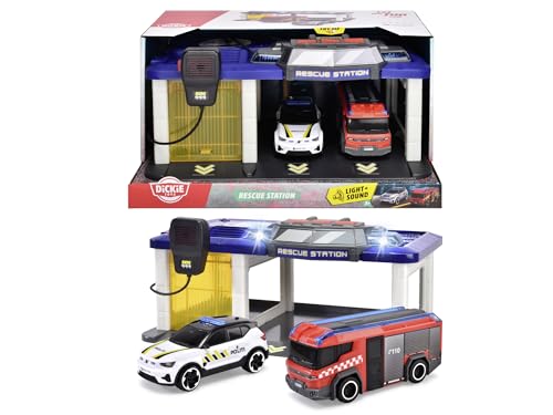 Dickie Toys 203716026007 - Norwegische Rettungsstation mit Polizeiauto und Feuerwehrauto - Rettungsstation mit Licht, Sound, Einschließlich Norwegischer Polizeiauto und Feuerwehrfahrzeug, 31 x 22 x 16