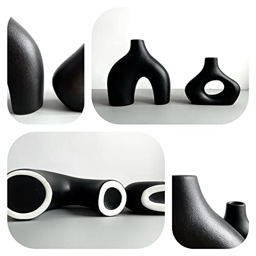 Buicce Modern Small Ceramic Flower Vase Black Set For Bathroom Home Centerpieces Decor #TOP3