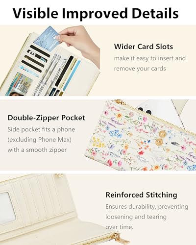 Image of Floral Women's Slim Wallet,Thin RFID Card Holder with Zipper Pocket | 12 Slot Wallet Organizer, Large Capacity, Vegan Leather, Coin Purse, Cash Compartment, Travel Wallet, Women Gift