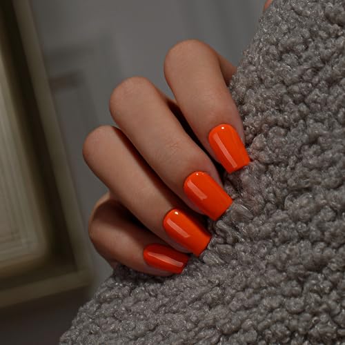 KQueenest Press on Nails Kurz Mittel – Sheer Orange Nägel zum...