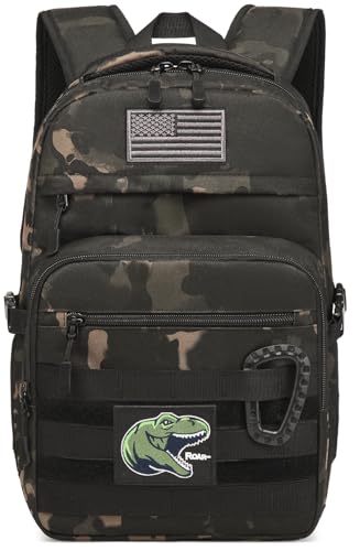 SunForMorning Kids Tactical Backpack Army Molle Bookbag Military Boys Backpack for School, Outdoor, Camping (Includes 2 Patches+1Carabiner), Black CM