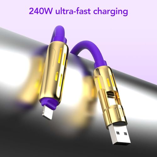 Image of MFish 2-Pack 240W 4-in-1 Multi Charging Cable, Grey+Purple, 6.6FT