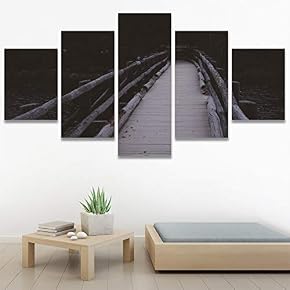SIGNWIN 5 Panel Canvas Wall Art Wooden Bridge...