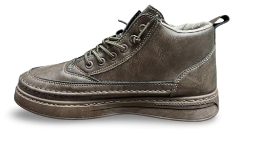 Image of High-Top Leather Sneakers, Lace-Up Casual Boots with Padded Collar, Herringbone Sole Pattern