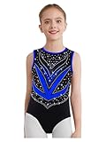 inlzdz Maillot Brillant De Gimnasia Ritmica Niña Body Clásico Elástico Sin Mangas Mono Patinaje Artístico Competición Azul 7-8 años