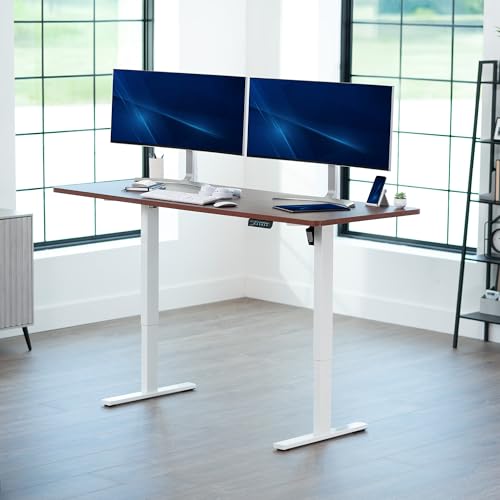 Image of VIVO Electric 71 x 30 in Standing Desk, Memory Height Adjustment, 1B Series, Holds 220 lbs, Dark Walnut Top White Frame, DESK-KIT-1W7D