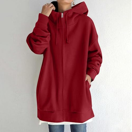 COTECRAM Women's Zip Up Hoodies Oversized Long Sleeve Fall Hooded Sweatshirts Casual Long Fleece Jacket Coats with Pockets2