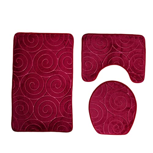 Alfombrillas de baño rojas antideslizantes con cubretapa de franela 2
