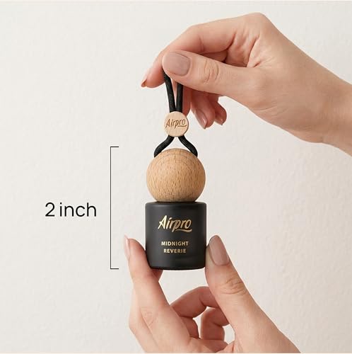 Image of Airpro Veil Midnight Reverie Wooden Hanging Car Air Freshener | Woody Spicy Car Perfume Hanging Pod | Glass Bottle with Wooden Diffuser | Long Lasting Luxury Car Perfume | Natural Fragrance | 8ml