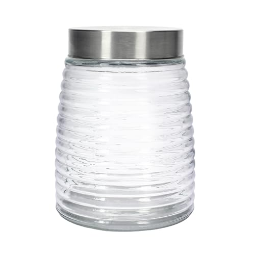 Image of Cutting EDGE 1350ml Borosilicate Glass Jar with Stainless Steel Lid - Airtight Round Transparent Kitchen Storage Container Set of 1 for Snacks, Dry Fruits, Masala, Pickles, Coffee & Food Essentials