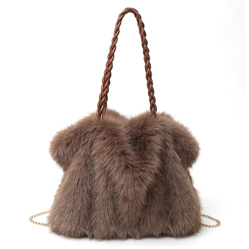 Gcroet 1PC Furry Purse Winter Fluffy Purse for Women Fuzzy Tote Bag Handbags Faux Furs Shoulder Crossbody Bag, Brown..