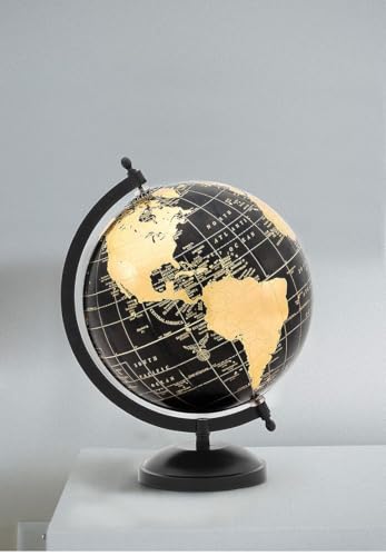 Abbott Collection 57-LATITUDE-10 Spinning Small Decorative Globe, Gold/Black, 11" H
