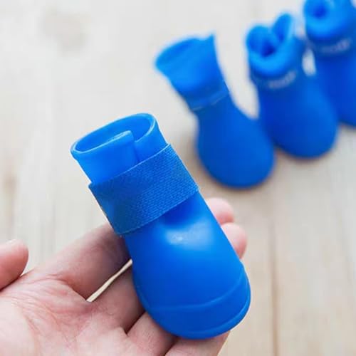 Fayemint 4 Stücke Von Silikon Wasserdichten Hundestiefeln, Pet Shoes für Welpen, rutschfeste Regenschuhe mit Befestigungsband, Geeignet für Regnerische Tage