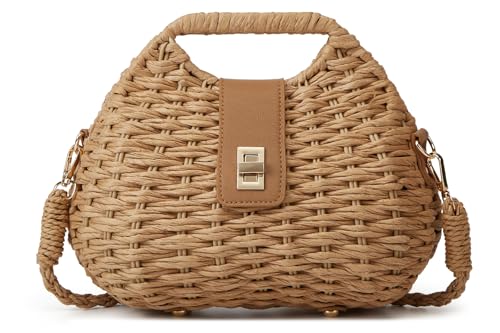 Handmade Straw Woven Bag Beach Clutch Purses Women Vacation Shell Shoulder Crossbody Summer Dumpling...