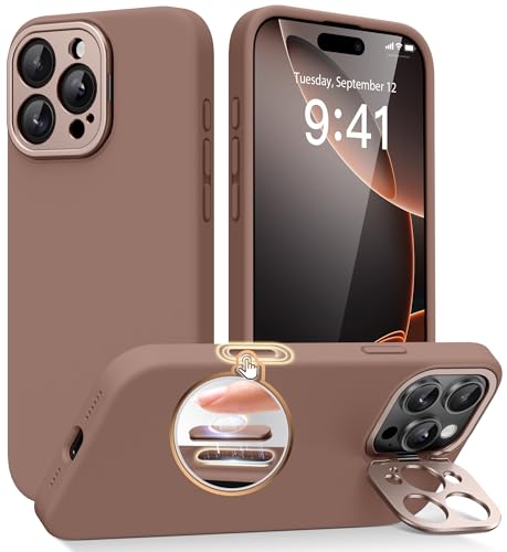 Image of SuydanBox Magnetic for iPhone 16 Pro Case with Stand, Compatible with MagSafe, Silicone Upgraded [Camera Control Button] Shockproof Protective Phone Case for iPhone 16 Pro 6.3",Brown