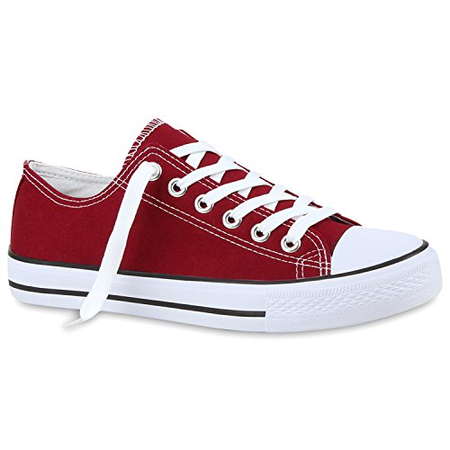 stiefelparadies Herren Sneakers Freizeit Sport Schnürer StoffFitness Streetstyle viele Farben Schuhe 114411 Burgund 37 Flandell