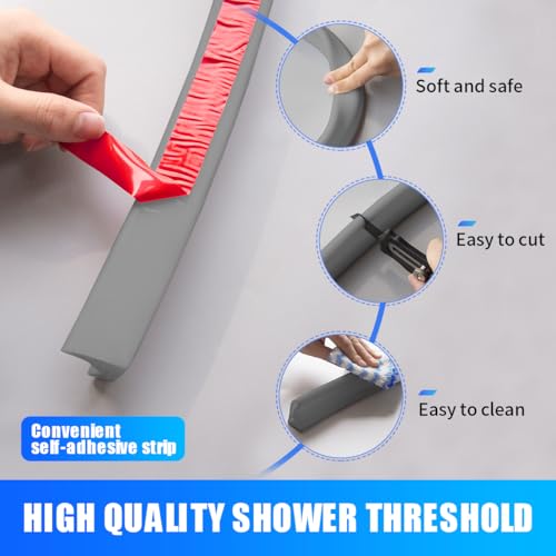 xiaozhifu 3M Schwallschutzleiste Dusche Selbstklebend, Wasserstopper Dusche, 360° Biegbar Schwallschutz dusche, Silikon Duschschwelle Wassersperre für Duschabtrennung Küche (Grau, 3M 2 * 3CM)