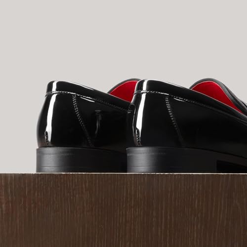 Bruno Marc Men's Tuxedo Patent Loafers Classic Velvet Slip-on Dress Shoes,Size 8,Black,SBLS2407M