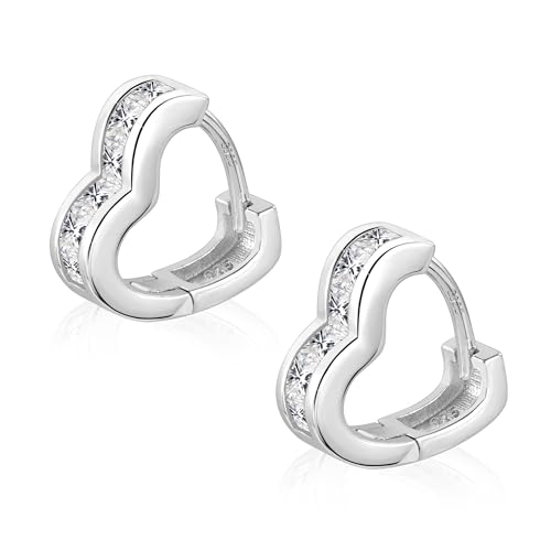 925 Sterling Silver Heart Earrings Small Hoop Earrings for Women Cubic Zirconia 14K Gold Plated Hoop Earrings Hypoallergenic Lightweight Earrings Small Huggie Hoops Earrings for Women Trendy
