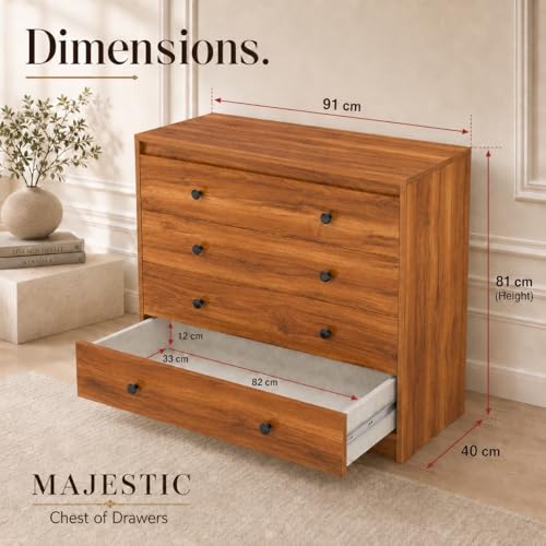 Image of Studio Kook Majestic Engineered Wood Chest of Drawers, 4 Drawers (Amber Walbut, Matte Finish)