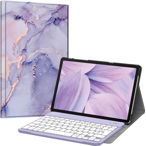 FINTIE Tastatur Hülle für Samsung Galaxy Tab A11+ Plus 11 2025 / Tab A9+ Plus 11 Zoll 2023 Tablet Keyboard Cover mit Magnetisch Abnehmbarer Deutscher Bluetooth Tastatur Lila Marmor