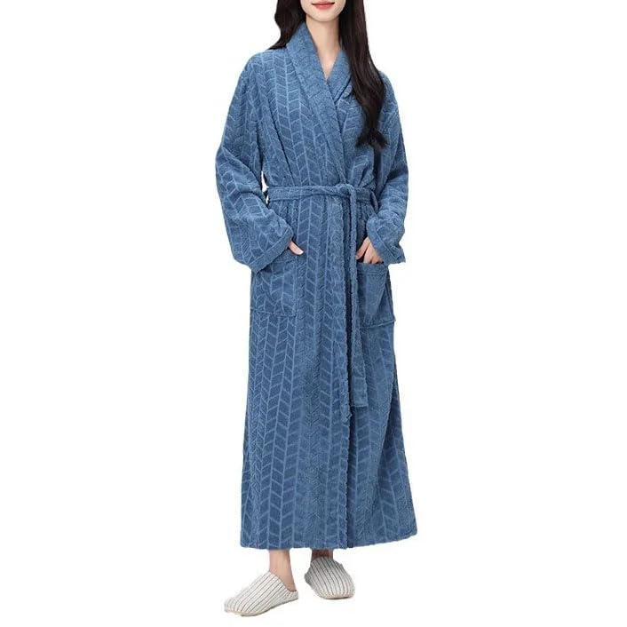 Dninmim Bata larga y cálida de algodón para hombre, para parejas, lisa, gruesa, informal, ropa de dormir para el hogar