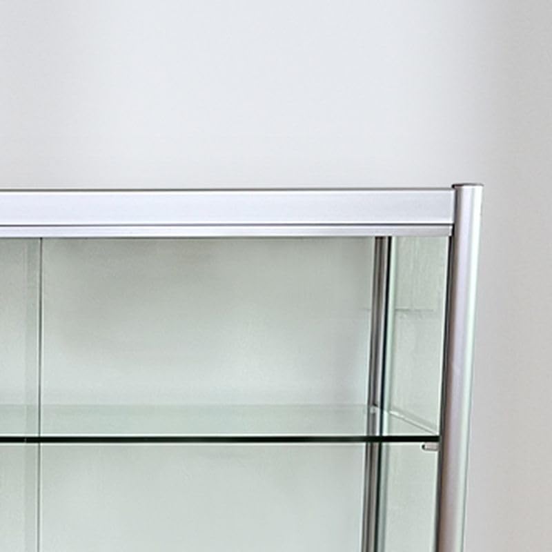 Modern Glass Display Storage Cabinet with 3 Shelves, Iron Frame Safeguarded Locking Cabinet for Living Room Dining Room, 39.5" L x 16" W x 35.5" H