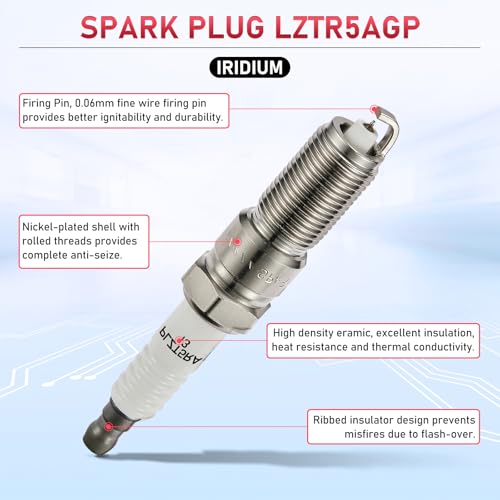 Image of LZTR5AGP Iridium Spark Plugs 6 Pack Compatible with Jeep Wrangler Compatible with Dodge Grand Caravan Town & Country Pacifica Voyager VW Routan 3.3L 3.8L V6 Engine Replaces 3381
