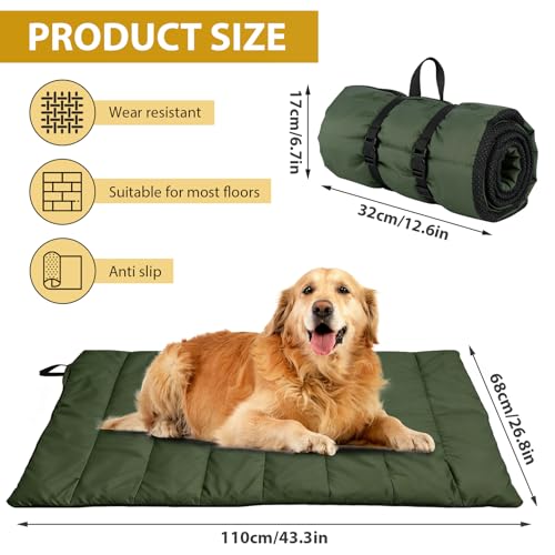 Tmefoy Hundedecke Für Unterwegs, 110 X 68cm Hundematte Waschbares, Wasserdicht Hundebett, Hundekissen Outdoor, Reisedecke Hund Für Reise Camping (Armeegrün)