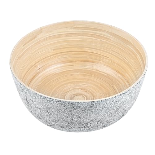 Restaurantware Bamboo Salad Bowl 1 Count 51 Oz Greaseproof Freezable Round Serving Bowl, Hot and Cold Food Friendly Handmade Bamboo Serving Utensils, Gray