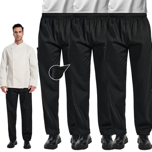 Comparison: Best Kitchen Pants 6 OAKVON 1PC or 3PC Men's Chef Pants - Lightweight Elastic Waist Work Pants for Kitchen & Restaurant Black