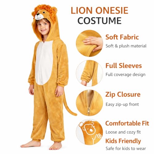 Image of Raj Costume Animal Fancy Dress Costume for Boys & Girls | Hooded Full Body Wildlife Zoo Animal Jumpsuit | Soft Costume for School Function, Fancy Dress, Halloween, Birthday, Cosplay & Role Play