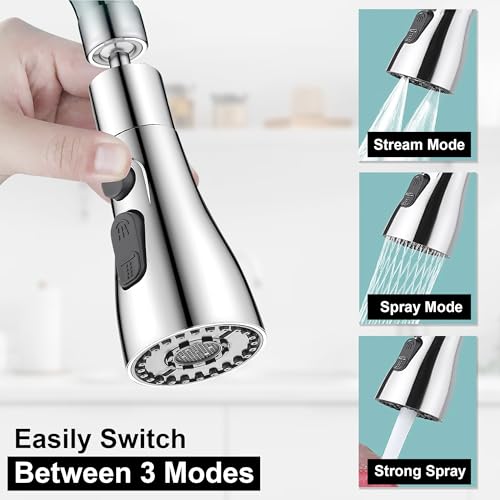 Image of GLUN 3 Mode Kitchen Sink Faucet (Bubble, Flow & Shower) Universal Connector with Chrome Premium Finish, Foam Flow Tap Shower