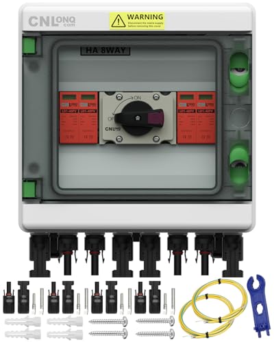 CNLonQcom 2 Strings Solar Disconnect Switch 32 Amp DC1000V with Lightning Surge Protector Arrester and IP65 Solar PV Combiner Breaker Box 2in 2out for Outdoor Solar Panel System
