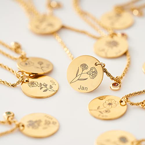 Fettero Birth Flower Necklace Gold Coin Stamp Hawthorne Pendant Birthstone Emerald Month May 18K Gold Vacuum Plated Dainty 2Mm Twist Rope Chain Simple Personalized Jewelry For Women Birthday #TOP4