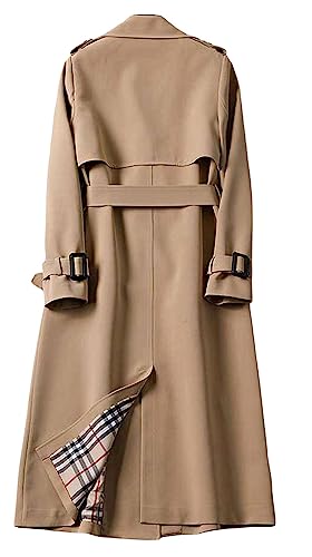 CHARTOU Women Double Breasted Mid Long Trench Coat with Belt Lightweight Windbreaker Long Duster Trenchcoat (Large,Khaki)2