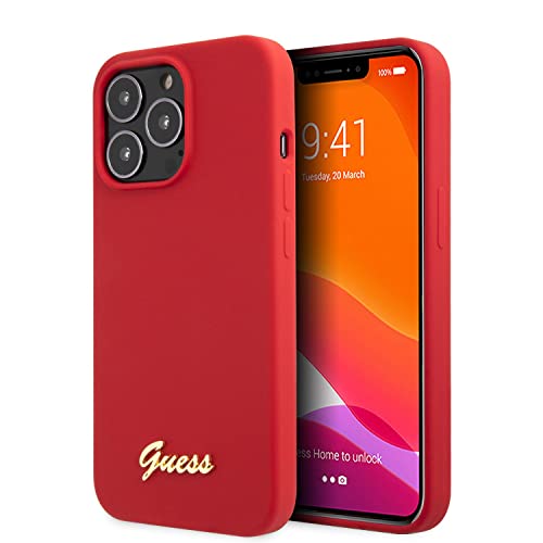 Guess - Coque iPhone 13 Pro Max - Housse silicone rouge avec logo métal doré