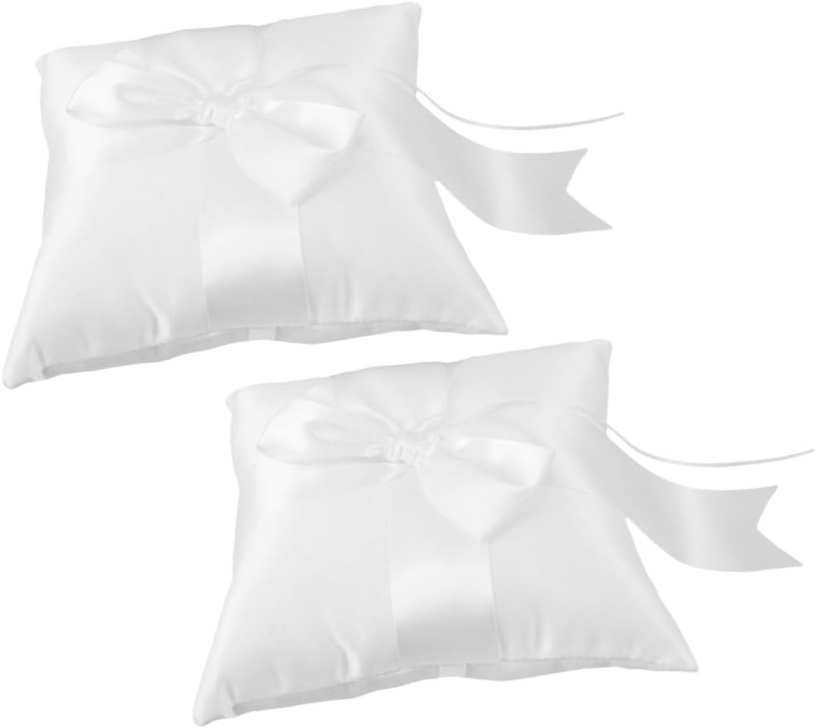 Garneck 2pcs Wedding Ring Pillow Cushions with Bowknot Secure Ring Holder for Wedding Ceremony Proposal Anniversary Party Decorations