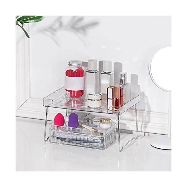Cupboard Organiser, Cupboard Shelf Organiser, Kitchen Shelf Organiser for Kitchen Storage, Bathroom Storage, Makeup Organiser, Durable Plastic and Metal, Clear & Chrome - Image 4