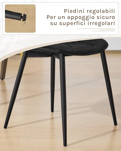 Lestarain Set Di 4 Sedia Da Pranzo In Velluto, Sedie Sala Da Pranzo Con Schienale, Sedia Ergonomica Con Gambe Metalliche, Seduta Imbottita, Nero LCNI109004-4 - 8
